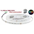 Tira LED 5 mts Flexible 24V 72W 300 Led SMD 5050 IP54 RGB Alta Luminosidad